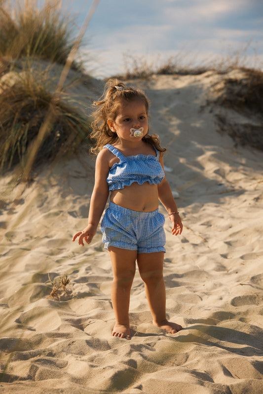 LOLA TOP | blue floral gingham