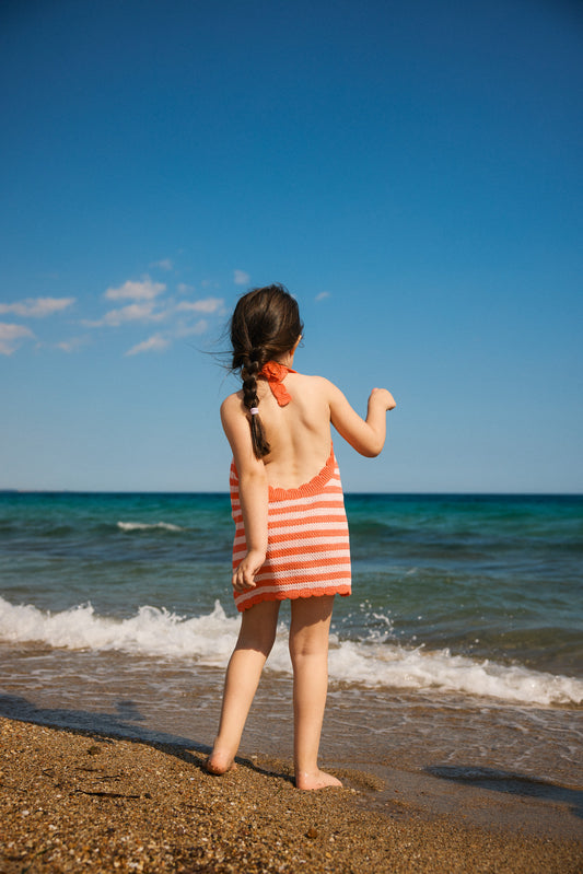 THEROS HALTER DRESS | watermelon stripe